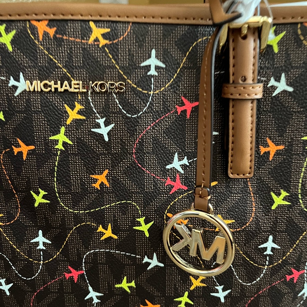 Michael Kors jet set airplane, aviation, tote, brown